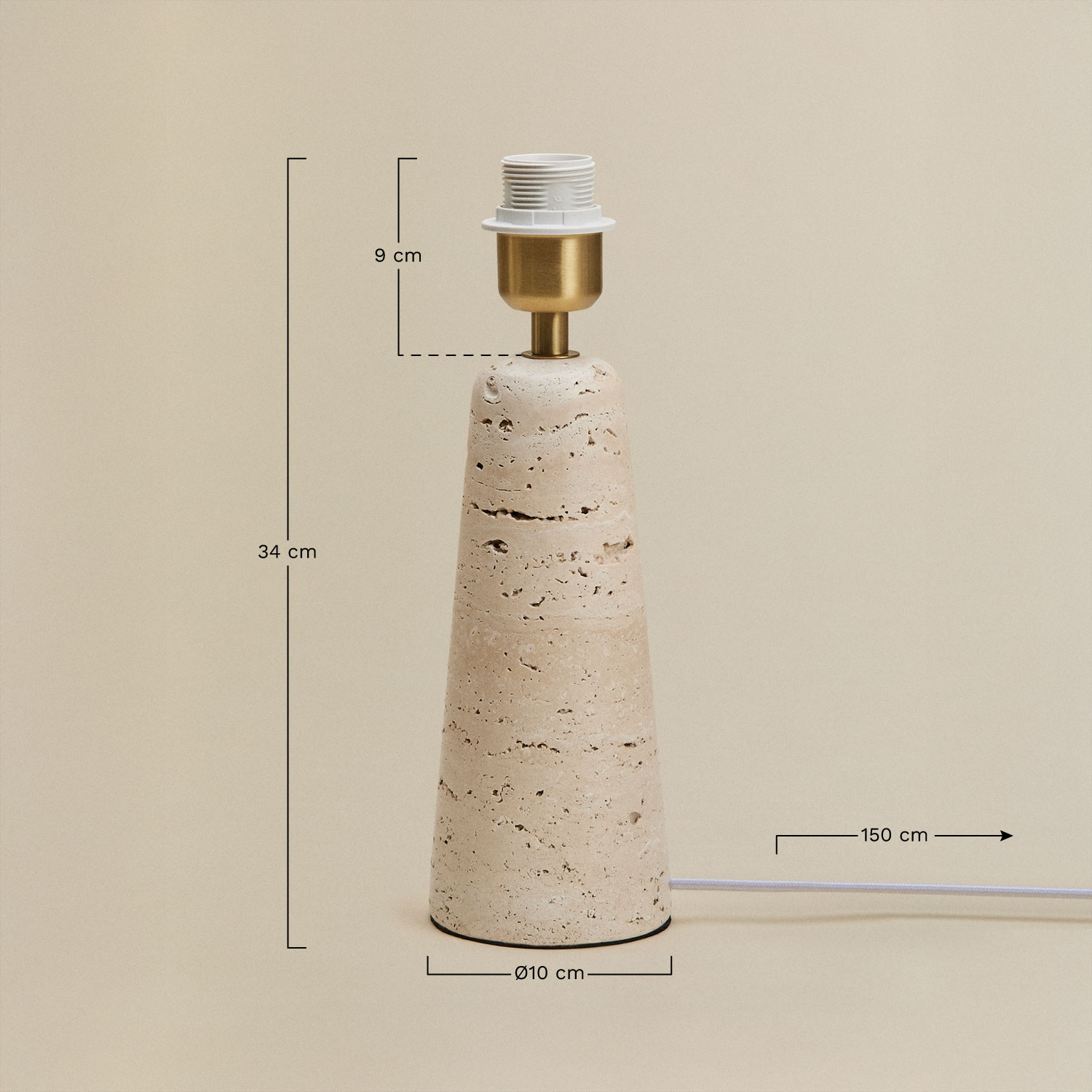 Davise travertine table lamp base, MEASURES