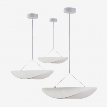 Set Of 3 Led Hanging Ceiling Lamps In Zelvon Fabric White - Sklum