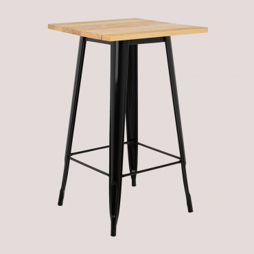 Square High Table 60x60 Cm In Lix Steel Natural Wood – Black - Sklum