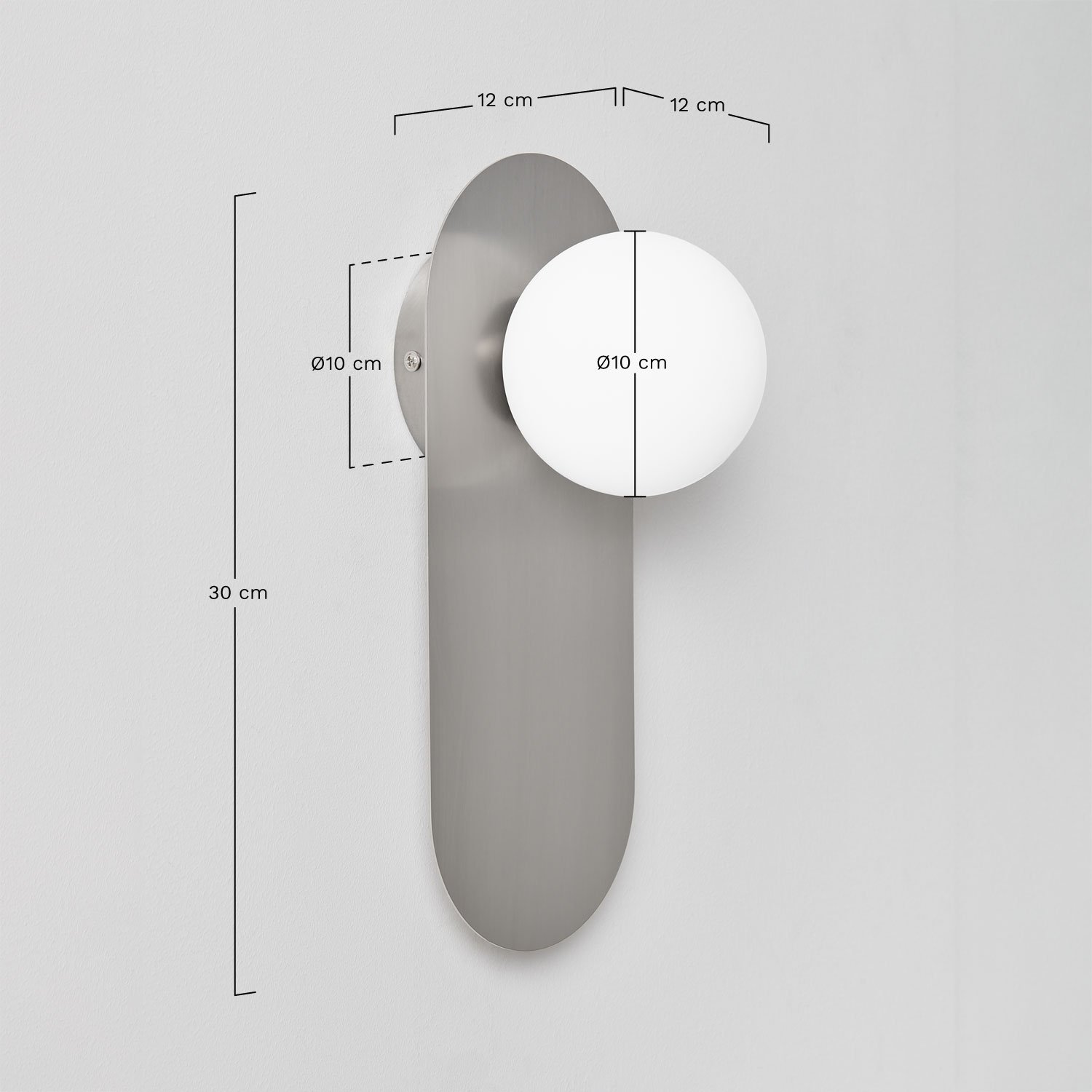 Bathroom wall light in stainless steel and Nacariel glass, MEASURES
