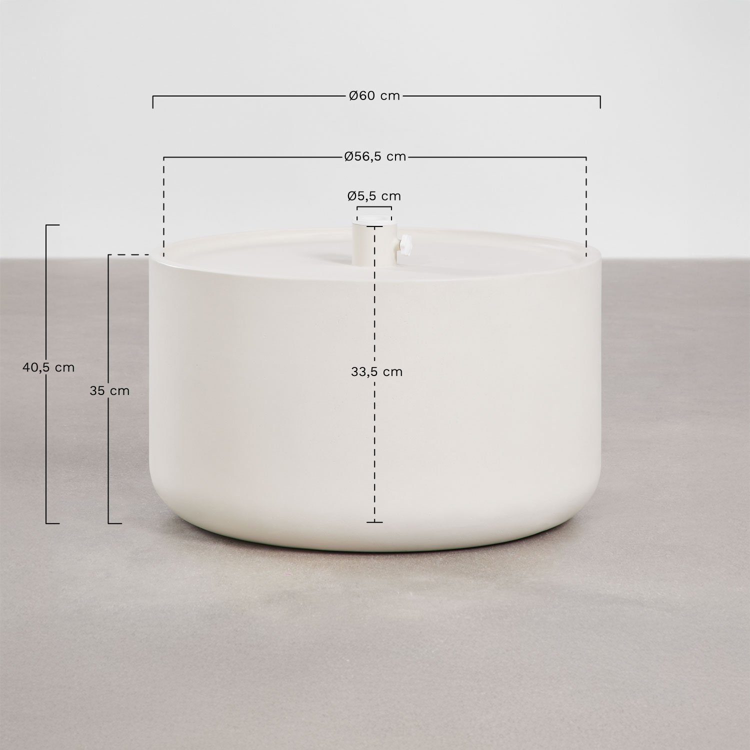 Round umbrella base Ø60 cm in Darwys cement, MEASURES
