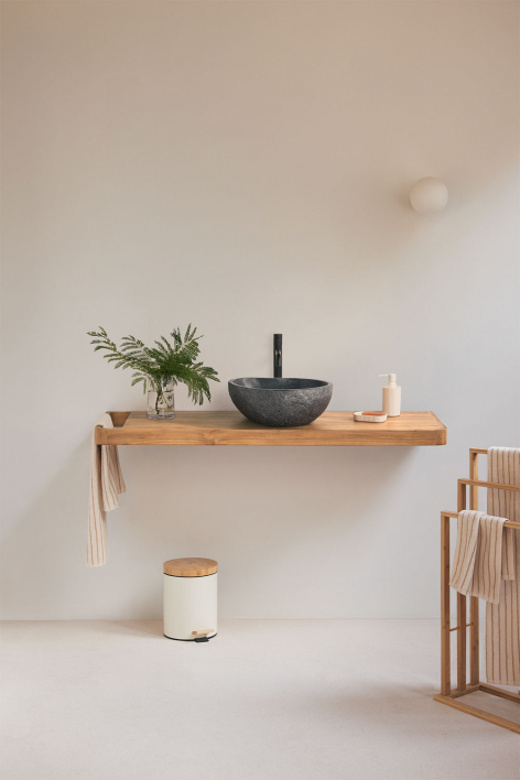 Suspended bathroom furniture set 130x45 cm in teak wood Neill - teak wood