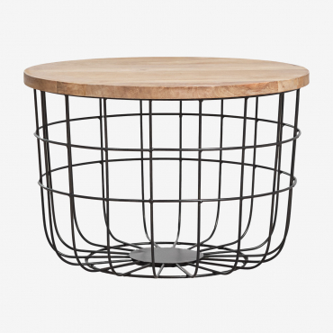 Round Coffee Table In Mango Wood And Steel (ø62 Cm) Ket Black - Sklum