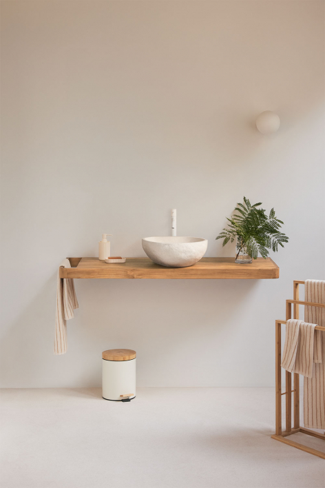 Suspended bathroom furniture set 130x45 cm in teak wood Neill - teak wood