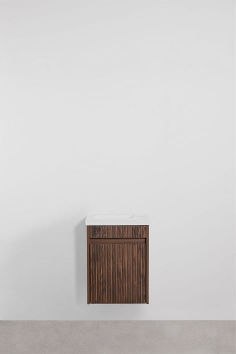 Suspended wooden bathroom furniture set with integrated sink Narek - Dark Brown Wood