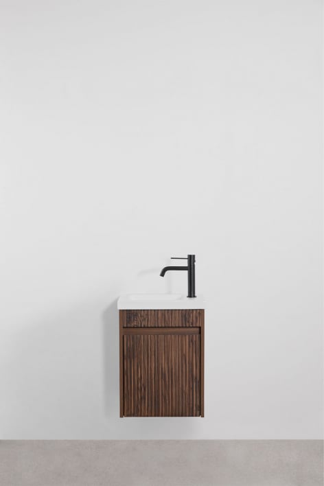 Suspended wooden bathroom furniture set with integrated sink Narek - Dark Brown Wood