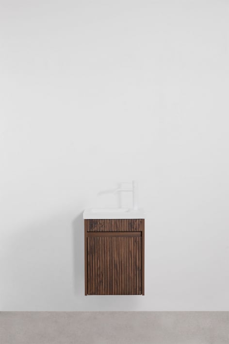 Suspended wooden bathroom furniture set with integrated sink Narek - Dark Brown Wood