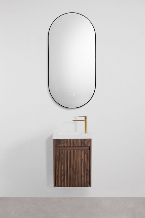 Suspended wooden bathroom furniture set with integrated sink Narek - Dark Brown Wood