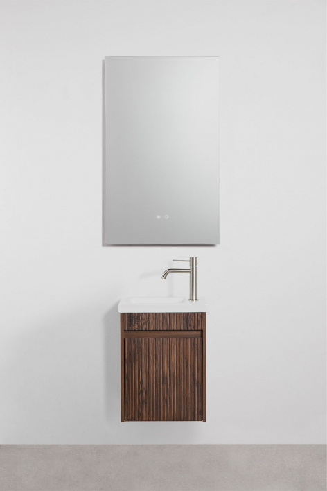 Suspended wooden bathroom furniture set with integrated sink Narek - Dark Brown Wood