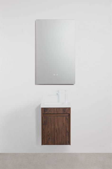 Suspended wooden bathroom furniture set with integrated sink Narek - Dark Brown Wood