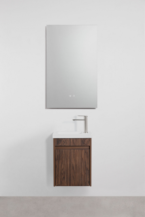 Suspended wooden bathroom furniture set with integrated sink Narek - Dark Brown Wood