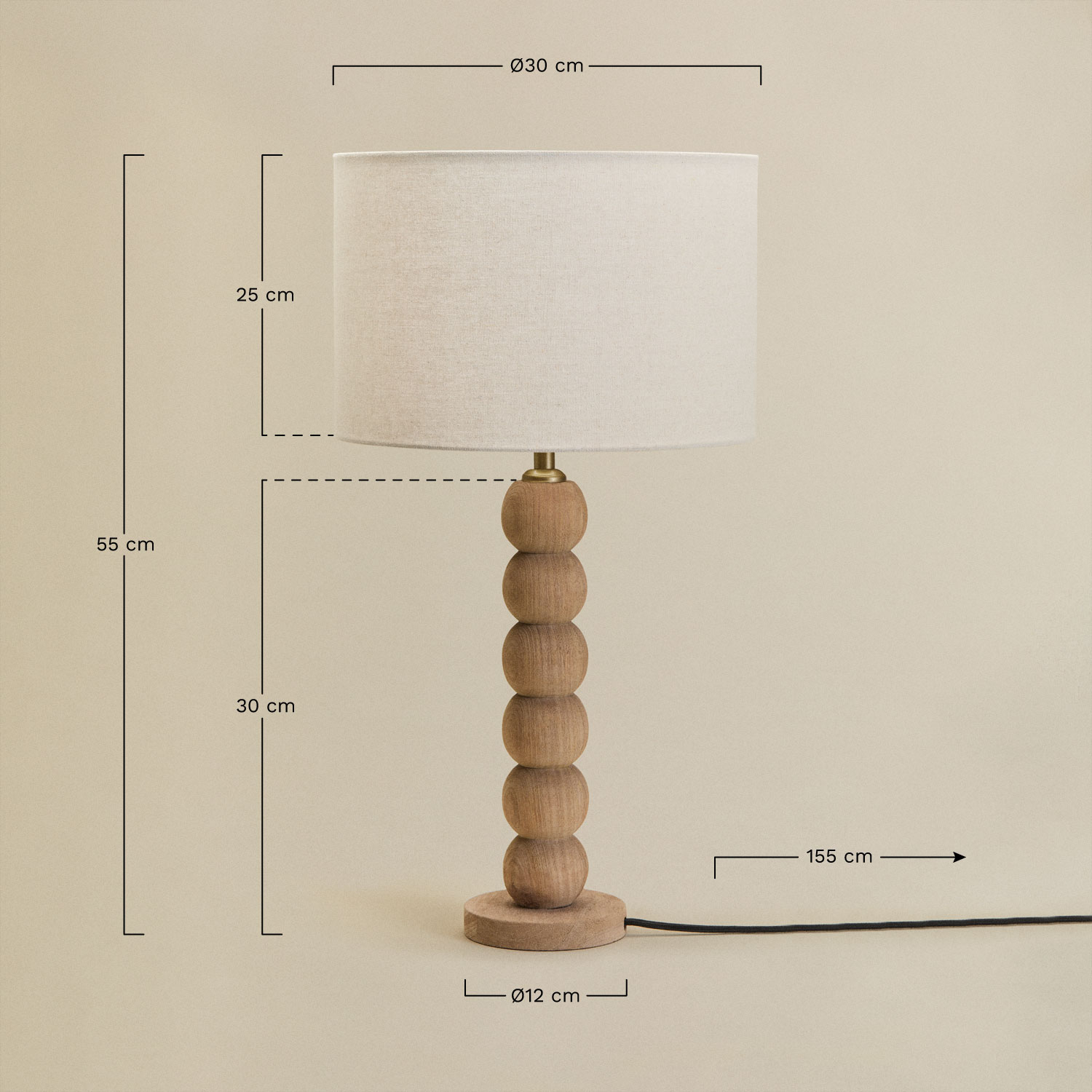 Soler mango wood table lamp, MEASURES
