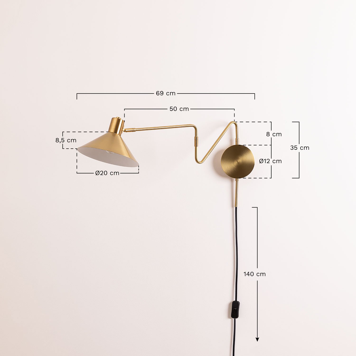 Lizz metallic wall lamp, MEASURES