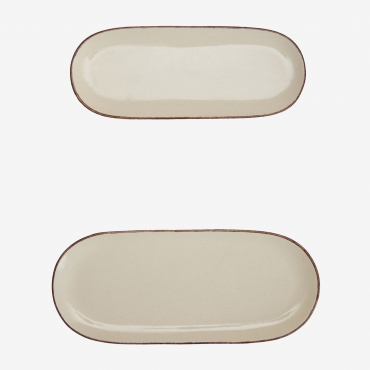 Set Of 2 Ronilena Stoneware Trays Tapioca Beige - Brown - Sklum