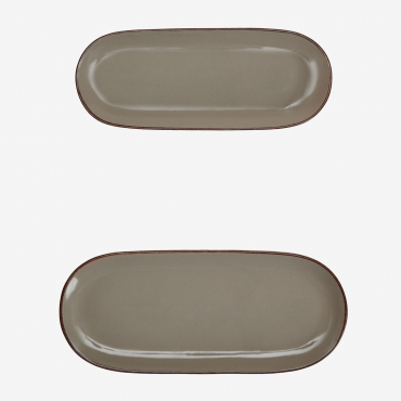 Set Of 2 Ronilena Stoneware Trays Cedar Brown - Brown - Sklum