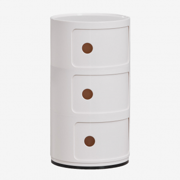 Babel Round Side Table With Shelves Off-white & 3 Drawers - Sklum