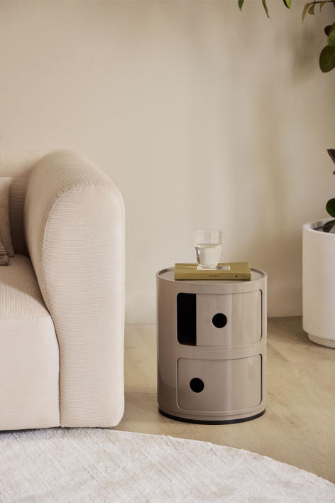 Babel round side table with shelves - Moka Brown