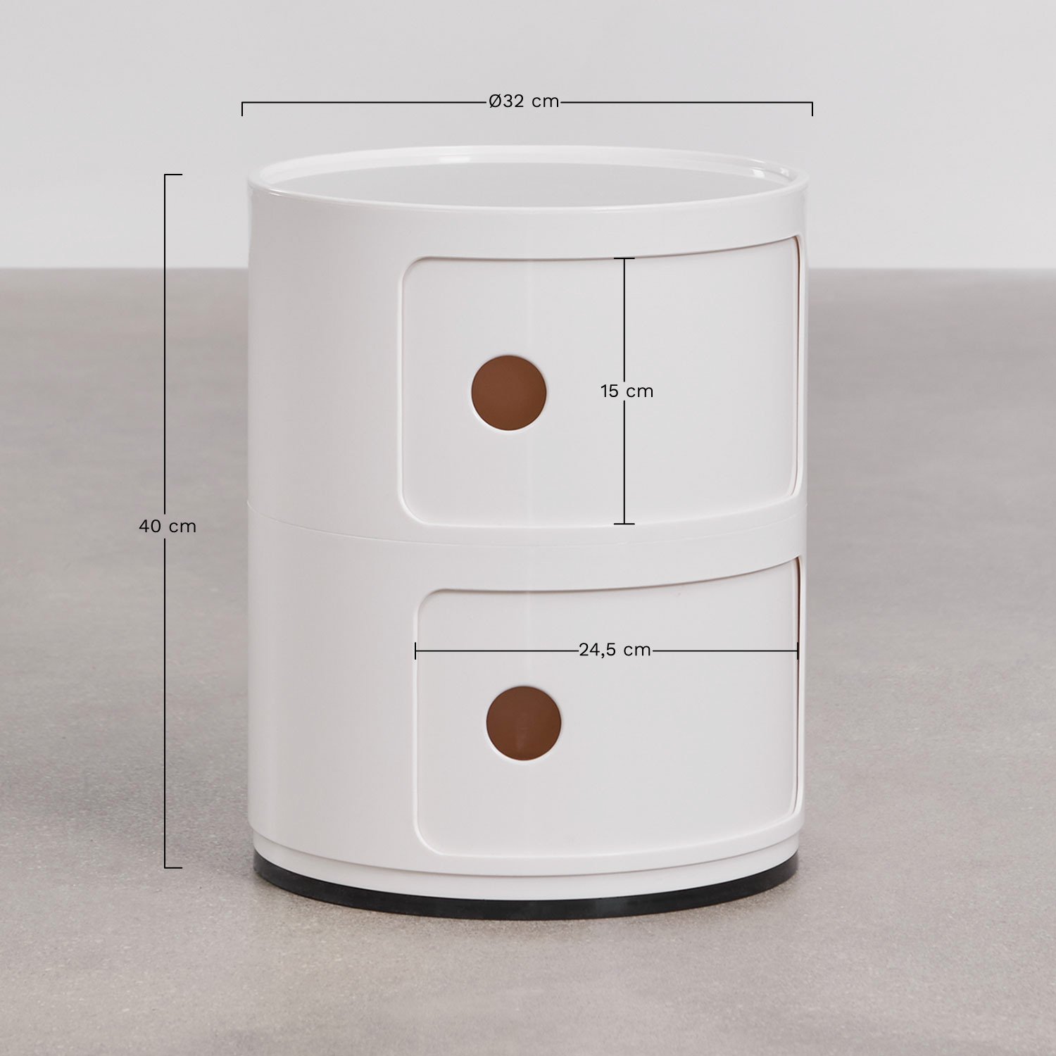 Round bedside table with shelves Babel, MEASURES