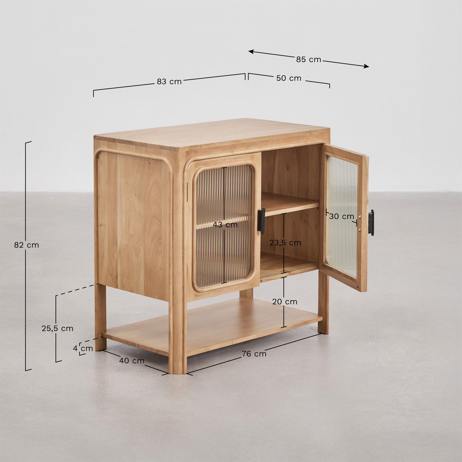 Massilia bathroom furniture set in acacia wood and glass, MEASURES