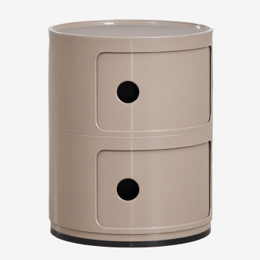 Round Bedside Table With Shelves Babel Moka Brown & 2 Drawers - Sklum