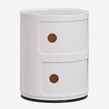 Pack Of 2 Round Bedside Tables Ø30 Cm With Shelves Babel Off-white & 2 Drawers - Sklum