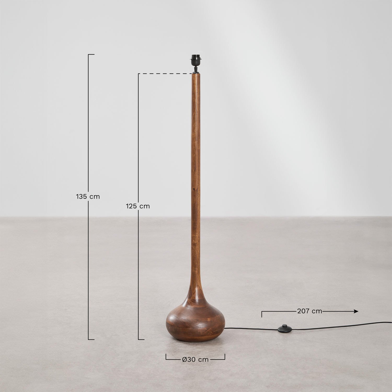 Floor lamp base 125 cm in Adelaide mango wood, MEASURES