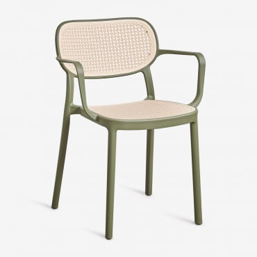 Omara Stackable Dining Chair With Armrests In Polypropylene Deep Olive Green - Sklum