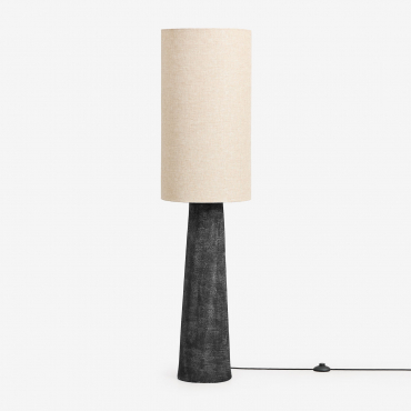 Loana Floor Lamp In Linen And Fiberglass Black - Sklum