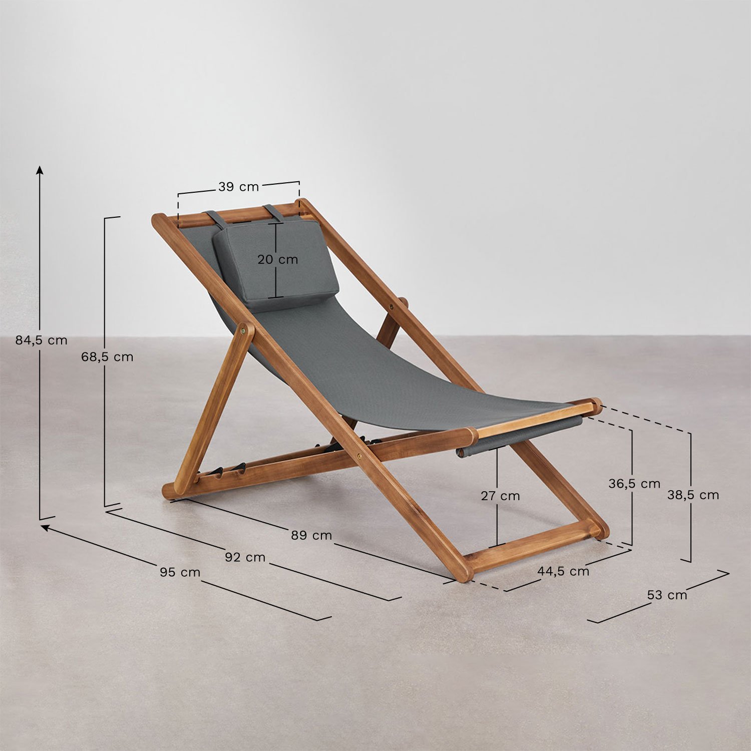 Pack of 2 folding wooden Kardis hammocks with cushion, MEASURES