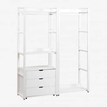 2-piece Open Modular Wardrobe With Clothes Rail, Steel And Mdf Drawers Ariaster White - Sklum