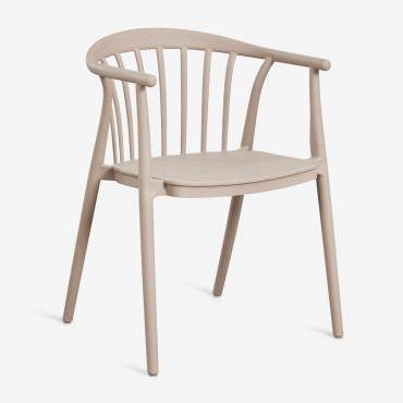 Pack Of 6 Stackable Dining Chairs With Armrests In Ivory Polypropylene Moka Brown - Sklum