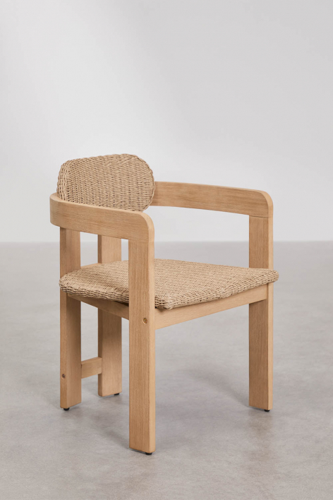 Dining chair with armrests in acacia wood and synthetic rattan Ginara - Light Brown Acacia