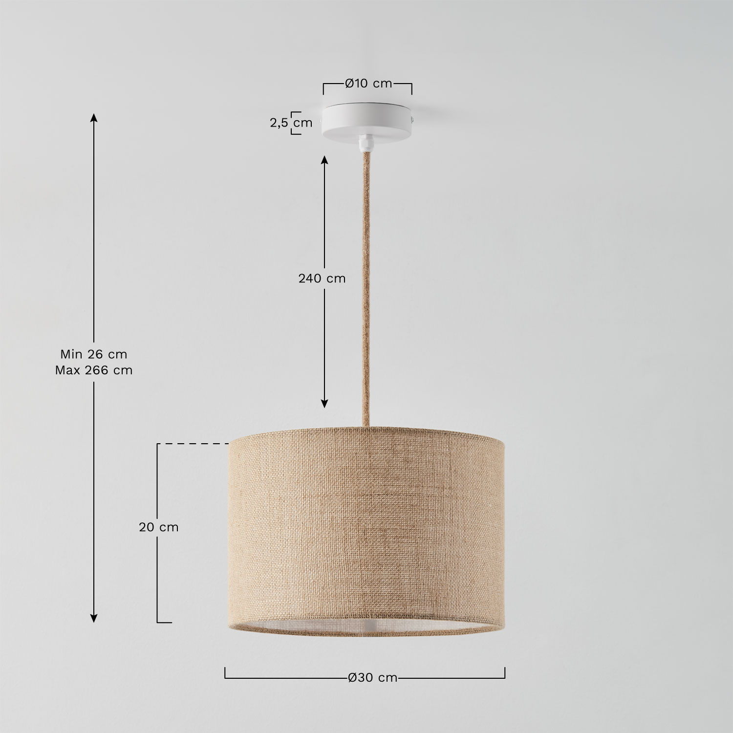 Arlina fabric pendant ceiling lamp, MEASURES
