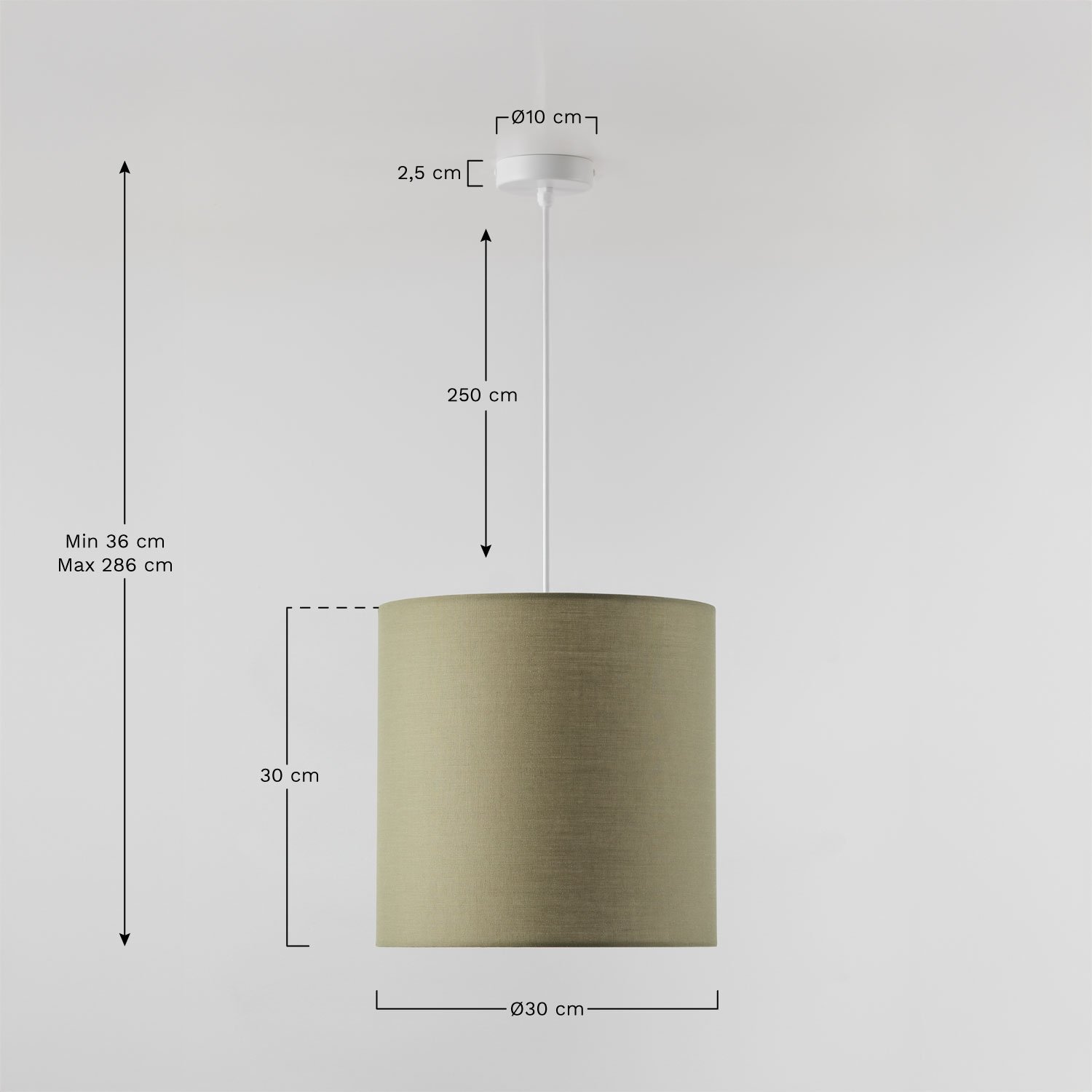 Arlina fabric pendant ceiling lamp, MEASURES