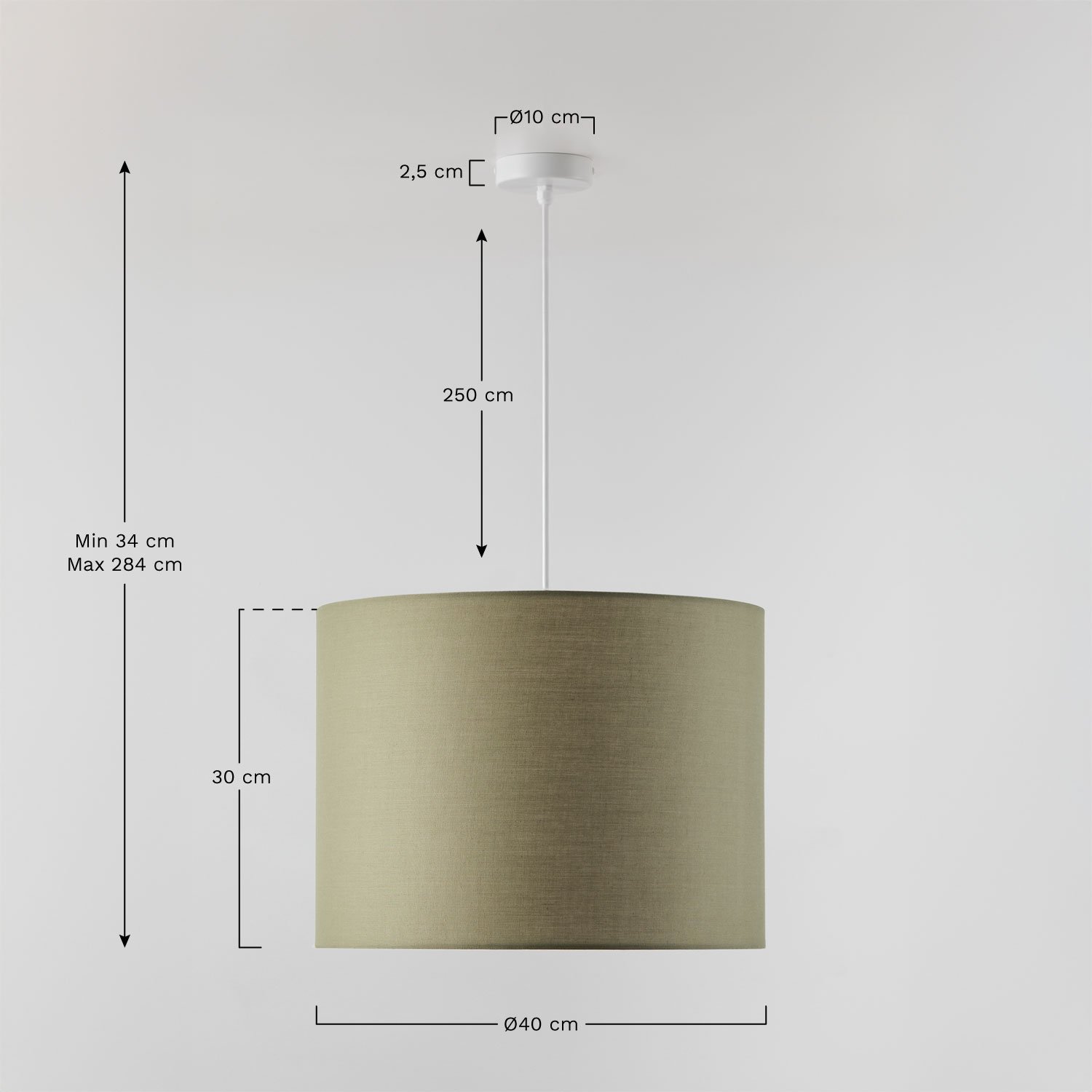 Arlina fabric pendant ceiling lamp, MEASURES