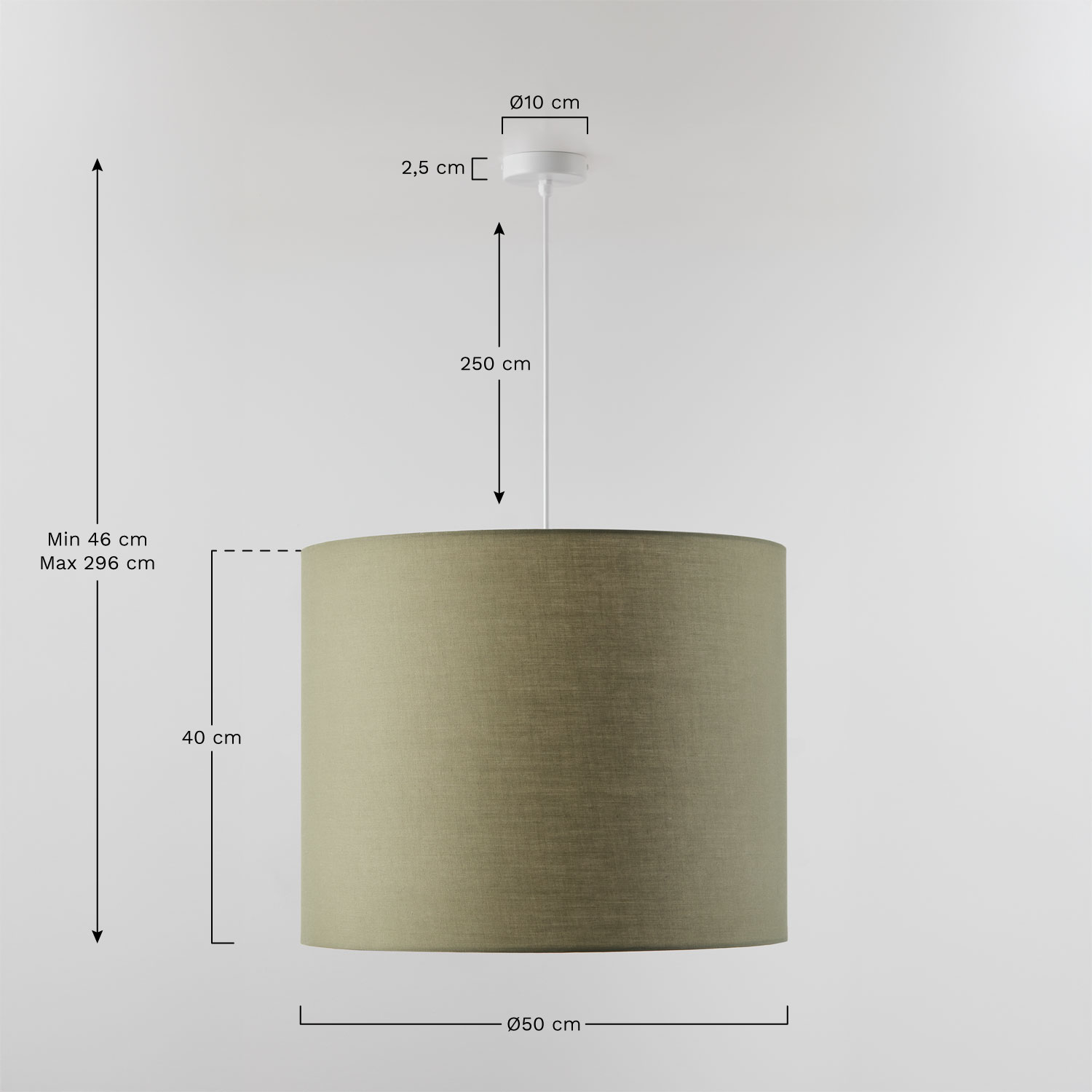 Arlina fabric pendant ceiling lamp, MEASURES