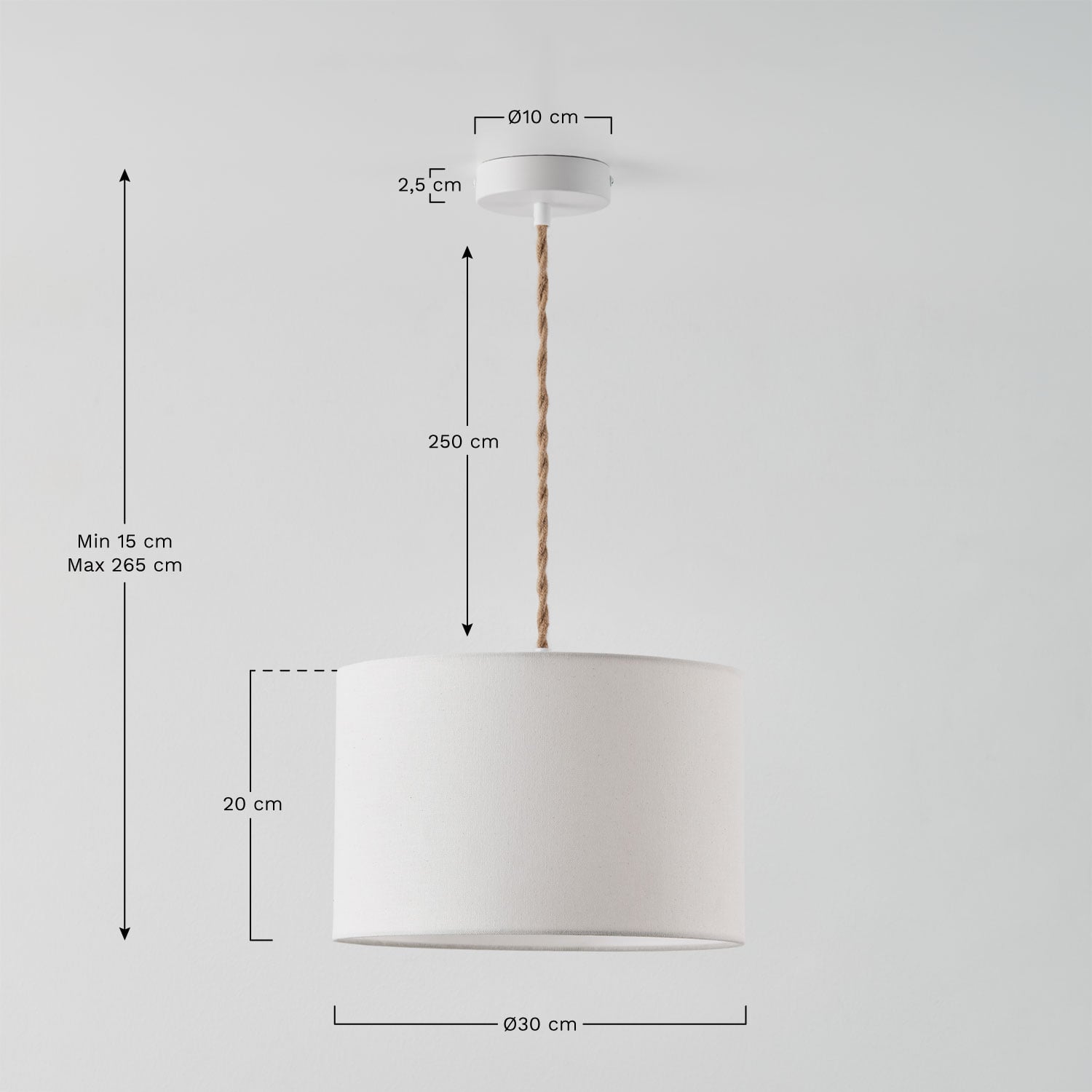 Arlina fabric pendant ceiling lamp, MEASURES