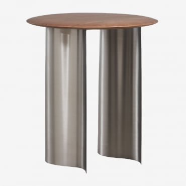 Marvion Round Side Table Ø45 Cm In Mango Wood And Stainless Steel Mango Wood - Sklum