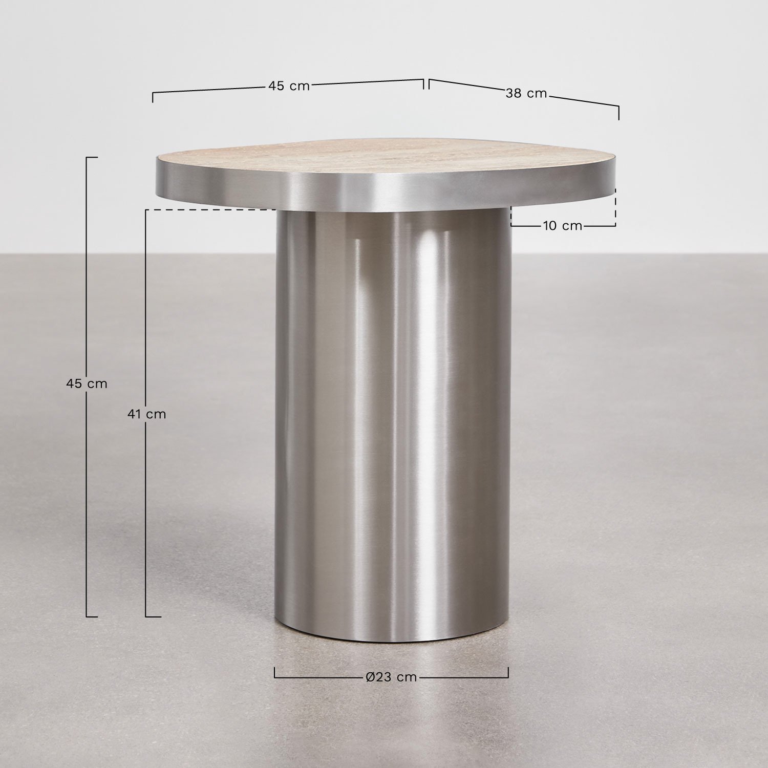 Set of 2 coffee tables in travertine and stainless steel Fertrix, MEASURES