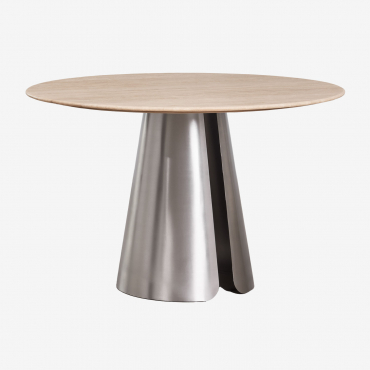 Round Dining Table Ø120 Cm In Stainless Steel Baelor Travertine - Sklum