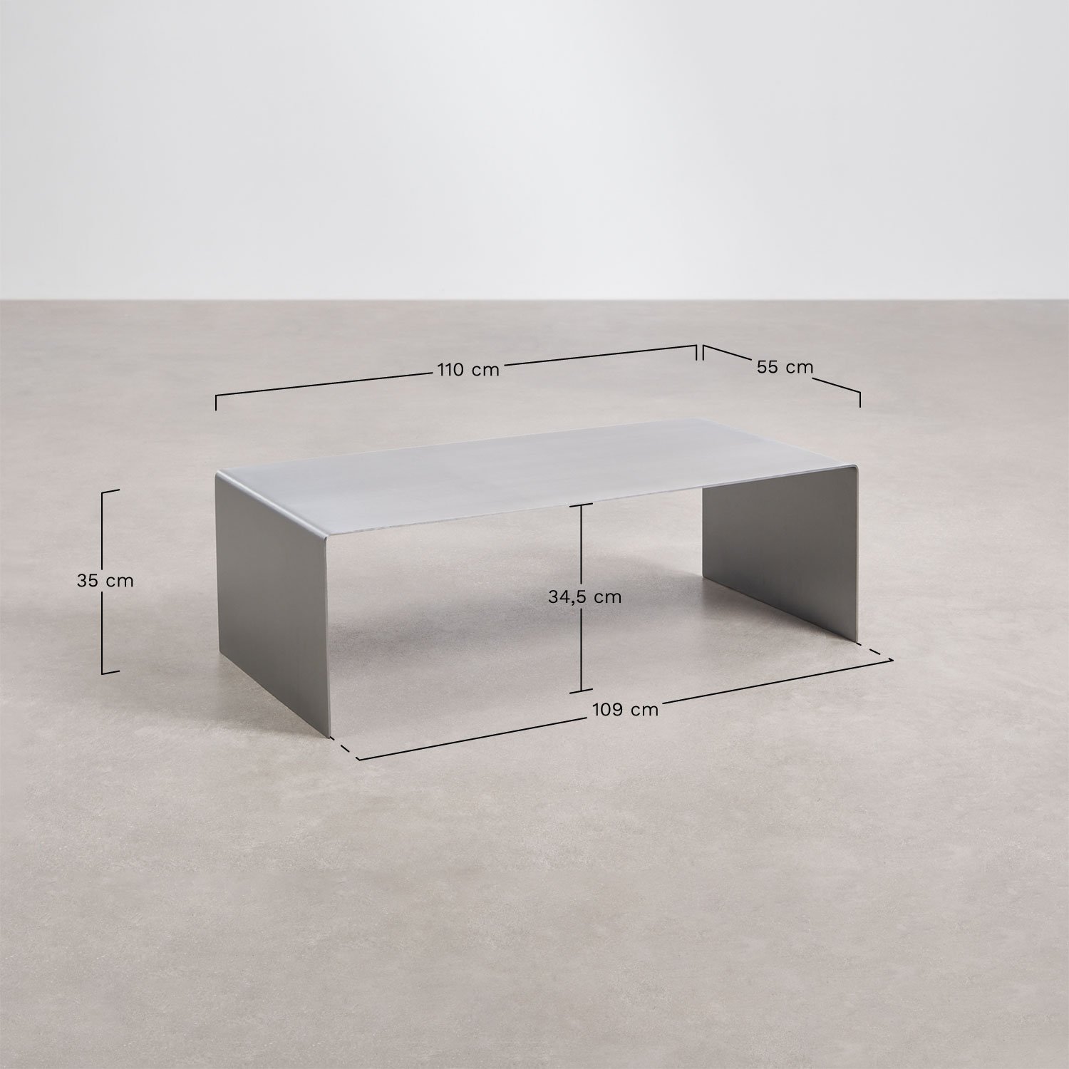 Rectangular coffee table 110x55 cm in stainless steel Rinno, MEASURES