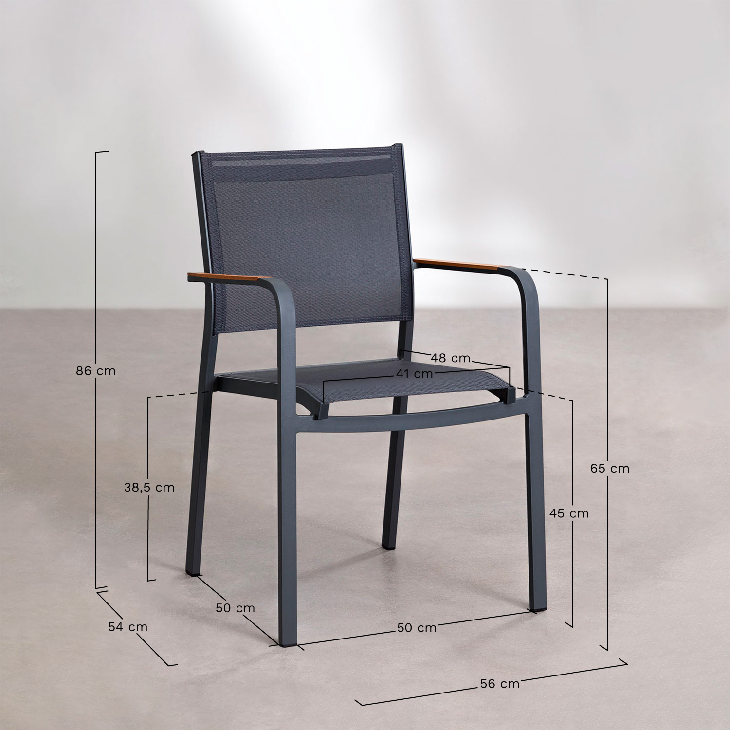 Classic 160x90 cm rectangular table set and 6 Archer garden chairs, MEASURES