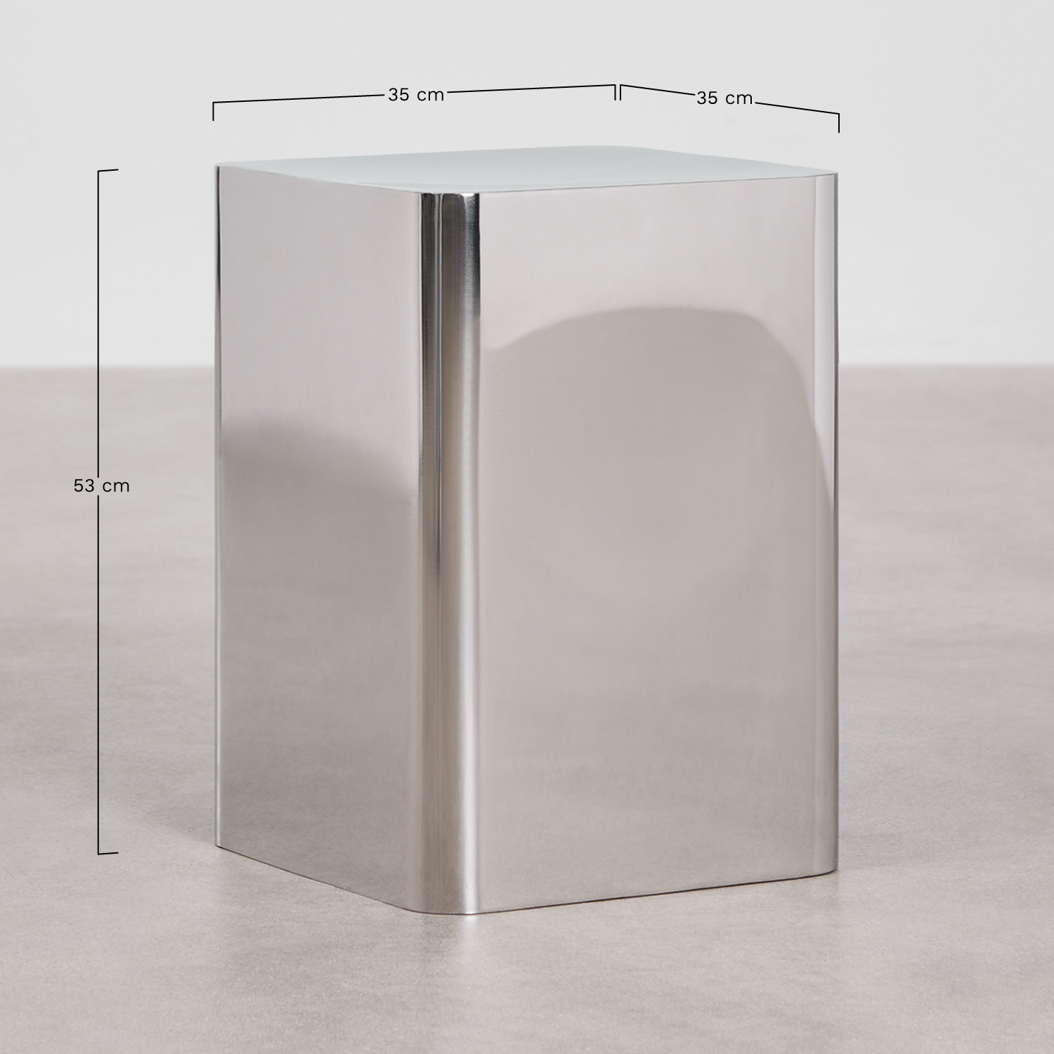 Pack of 2 square stainless steel Loraq nightstands, MEASURES