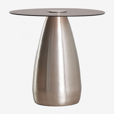 Round Side Table Ø50 Cm In Tempered Glass Mariana Brushed Grey - Sklum