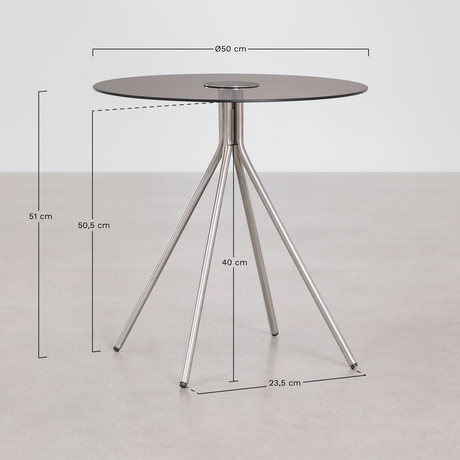 Set of 2 round side tables in steel and tempered glass Itsoro, MEASURES