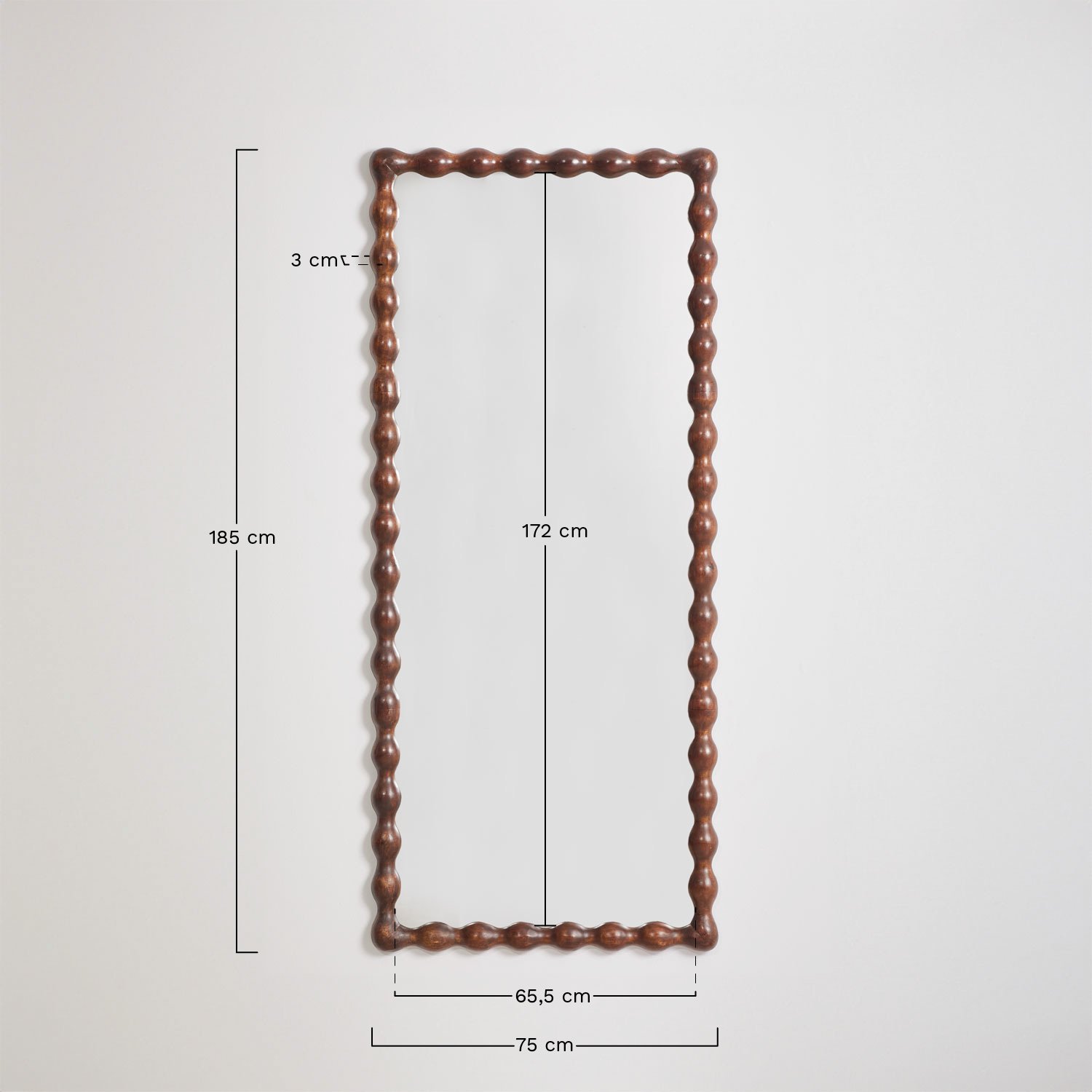 Rectangular wall mirror in Tessaia mango wood, MEASURES