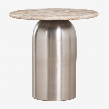 Alliser Round Bedside Table Ø40 Cm Grey Steel & Beige Panther Marble - Sklum