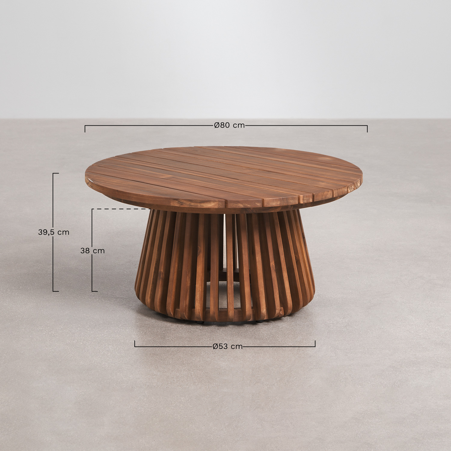 Round coffee table Ø80 cm in Mura acacia wood, MEASURES