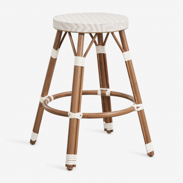 Pack Of 2 High Stools In Aluminum And Synthetic Rattan Brielle Bistro Nude Beige - Gardenia White & ↑65 Cm - Sklum