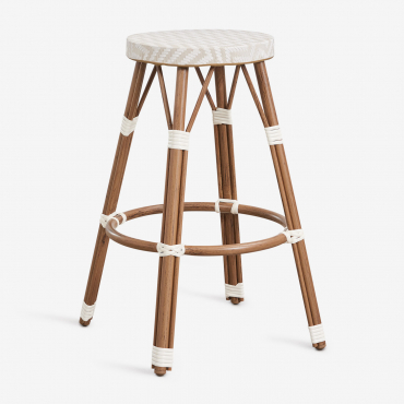 Pack Of 4 High Stools In Aluminum And Synthetic Rattan Brielle Bistro Nude Beige - Gardenia White & ↑75 Cm - Sklum